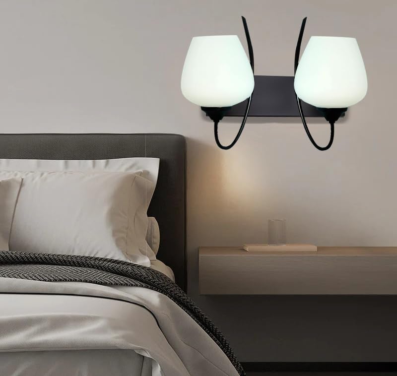 kinis Double Panmool Design Surface Mounted Double Shade Wall Lamp/Wall Light to Décor Home/Living Room/Bedroom/Office/Dining/Cafe/Restaurants, Black and Milky (with Bulb) - Image 2