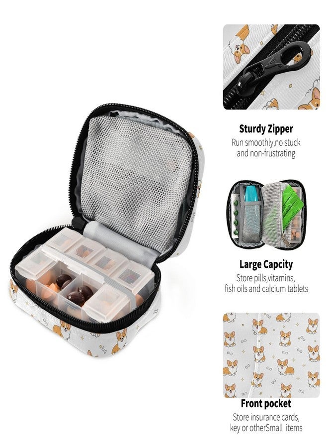 Pfrewn Cute Corgi Dog Pill Organizer Case Yellow Puppy Bone 7 Day Travel Pill Box with Zipper Portable Weekly Vitamin Medicine Supplement Holder Pouch Bag - Image 5