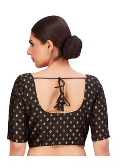 Studio Shringaar Studio Shringaar Women's Polyester Elbow Length Banarasi Saree Elbow Sleeve Blouse(Black, 44)  - Image 2