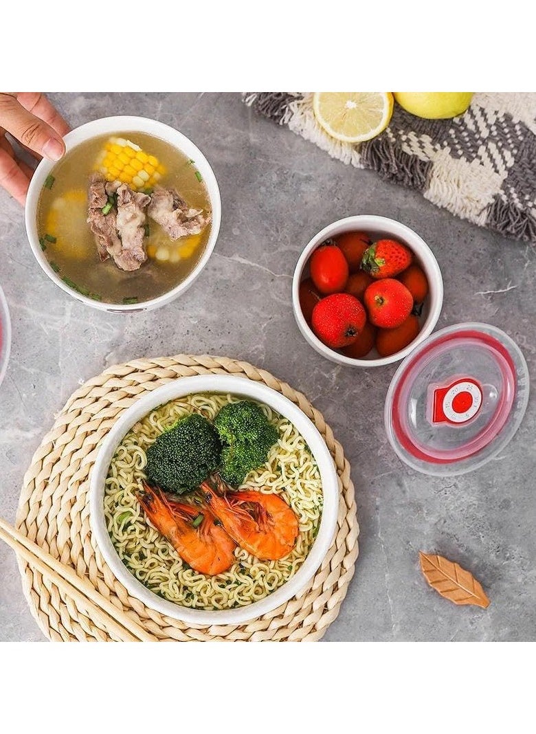QSHOP - Set of 3 Porcelain Serving Bowls with Lids, Mixing Bowls with Lids, Food Storage Container, Ceramic Soup Bowls for Kitchen, Microwave and Dishwasher Safe - Image 1