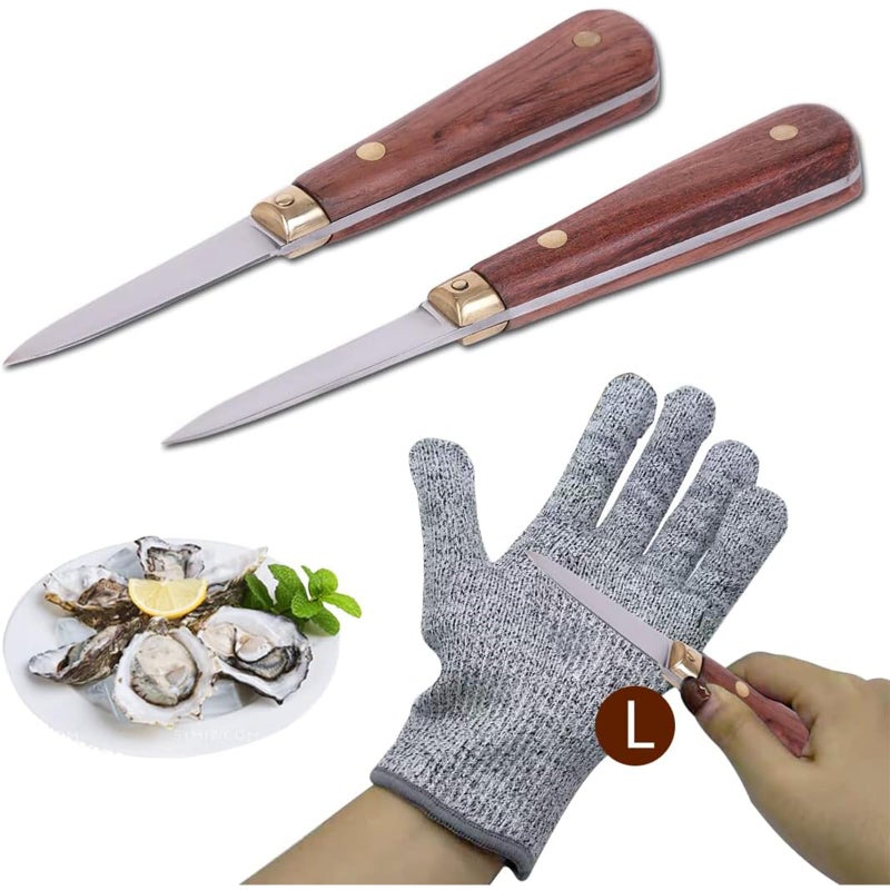 SPEENSUN SPEENSUN Oyster Shucking Knife, Oyster Knife, Shucking Knife Not Easy to Break and Bend, More Secure with Oyster Shucking Knife and Gloves (2 Knife and 1 Glove L), Best Oyster Shucking Set  - Image 1