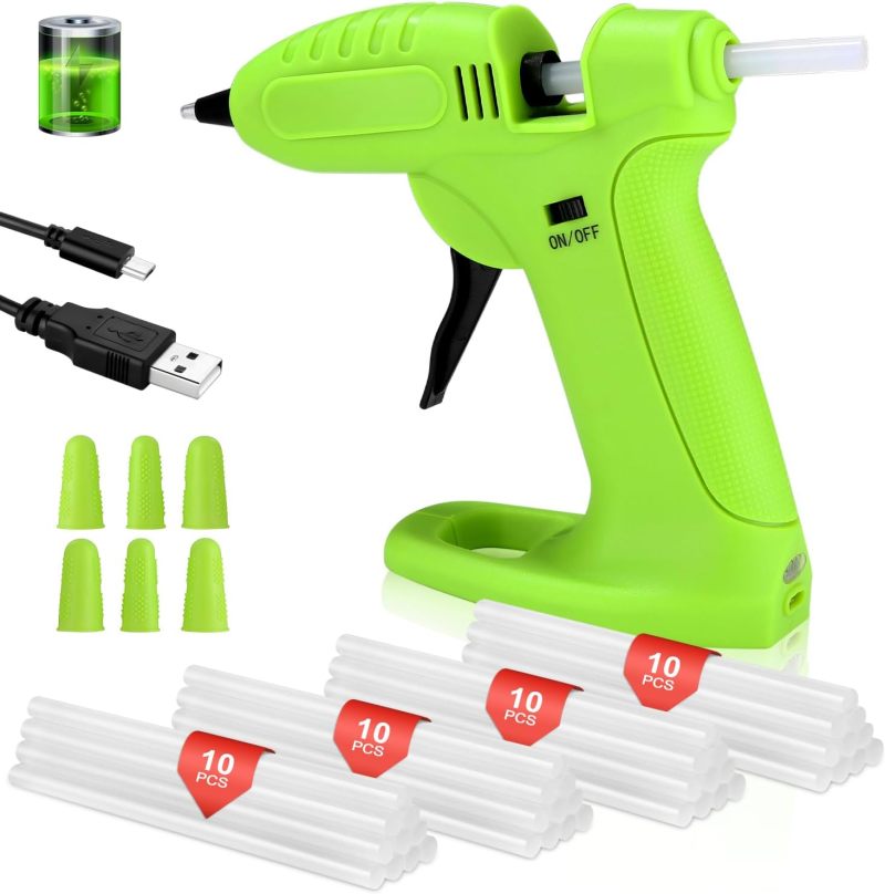 Mini hot melt glue gun set including 40 7mm glue sticks and 6 silicone finger covers(Color random) - Image 2