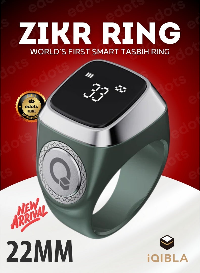 إيكيبلا خاتم ذكر ذكي / لايت إس | 22 مللي متر / عدّاد الصلاة، عدّاد التسبيح وتذكير وقت الصلاة للمسلمين / تقنية مقاومة للماء يمكن ارتداؤها / أخضر - Image 1