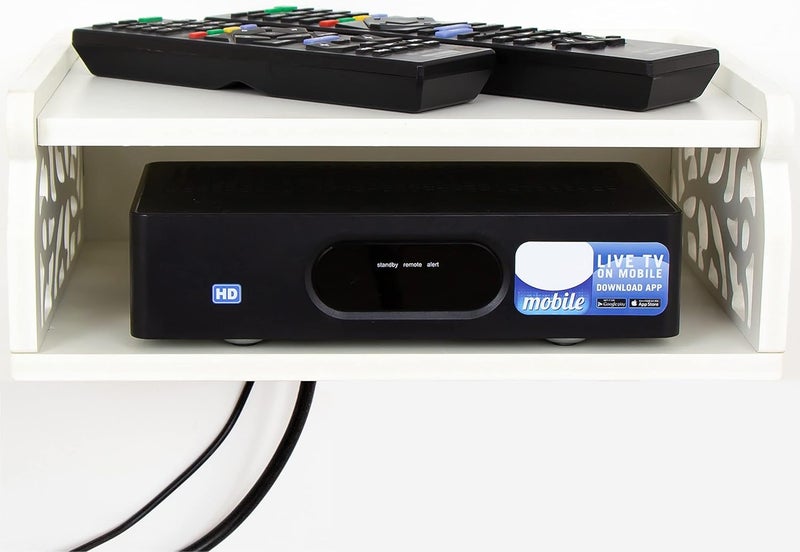 wolpin Polyvinyl Chloride Wall Shelves Set Top Box Holder, Modern Design Wifi Router Stand Wall Remote Shelf For Home Living Room (Pack Of 1) White - Image 3