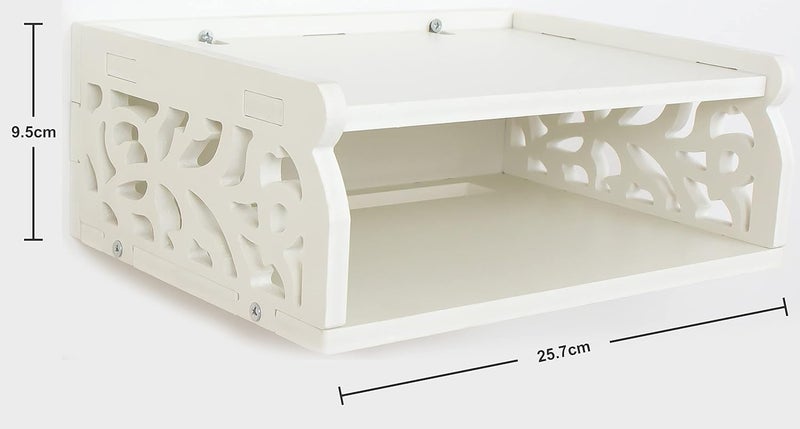 wolpin Polyvinyl Chloride Wall Shelves Set Top Box Holder, Modern Design Wifi Router Stand Wall Remote Shelf For Home Living Room (Pack Of 1) White - Image 2