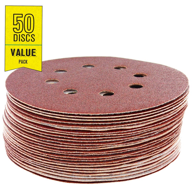 Gator 5" Random Orbit Hook & Loop Red Resin Aluminum Oxide Sanding Discs, 8-Hole, 120 Grit, 50 Pack - Image 2