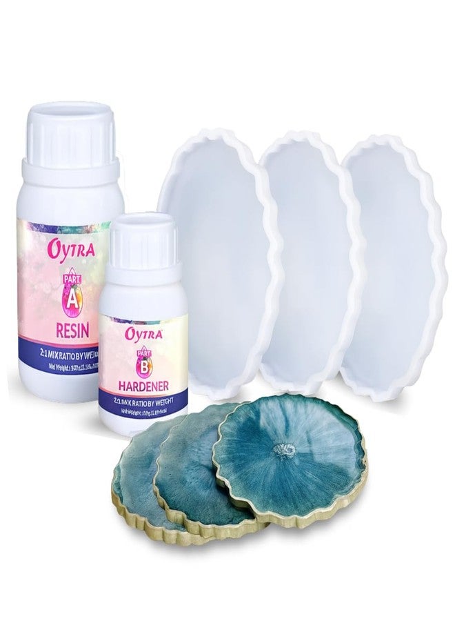 Oytra Resin Art Kit with 150gm Epoxy Resin & Set of 3 Agate Silicone Mould Combo Pack - DIY Craft Coaster Set Essentials Casting Art Tools for Beginners - Image 1