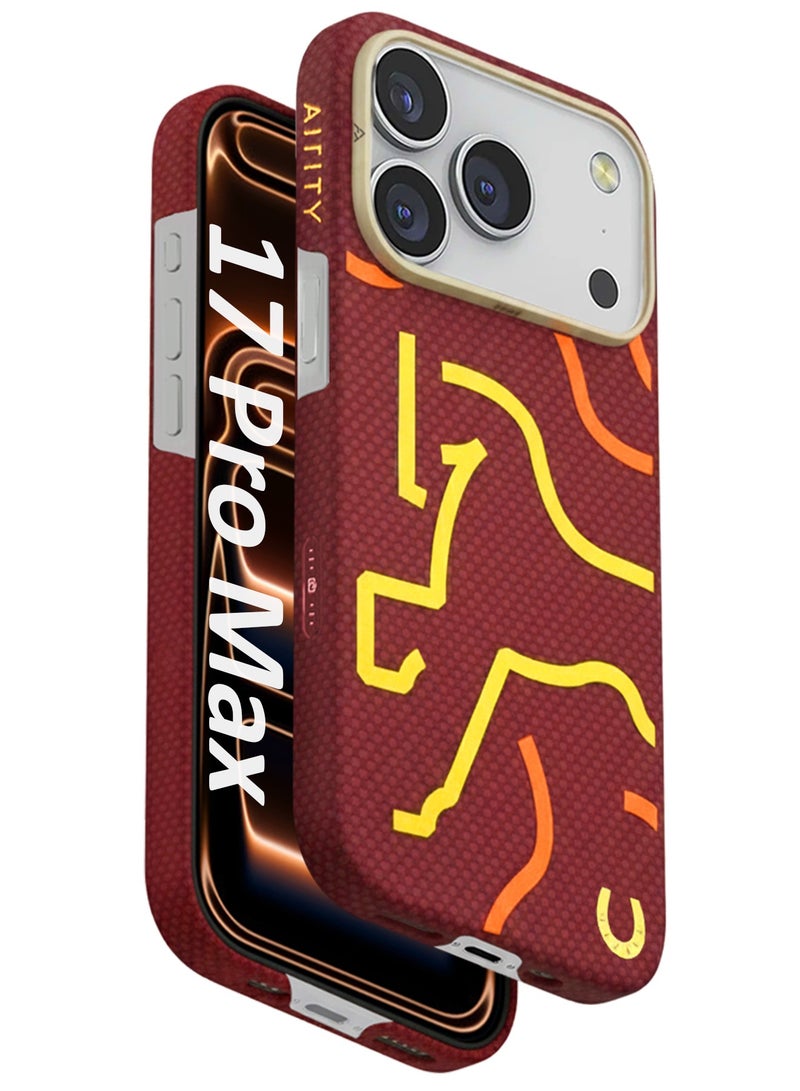 AIRITY Horse Style Bamboo Fiber Protective Case for iPhone 17 Pro Max– Ultra Durable, Lightweight & Premium Design Red Yellow - Image 1