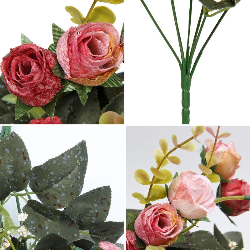 Flojery 21 Heads Silk Rose Bouquet Artificial Flowers Mini Rose for DIY Wedding Bouquets Centerpieces Bridal Shower Party Home Decorations,Pack of 4 ï¼ˆRose Redï¼‰ - Image 3