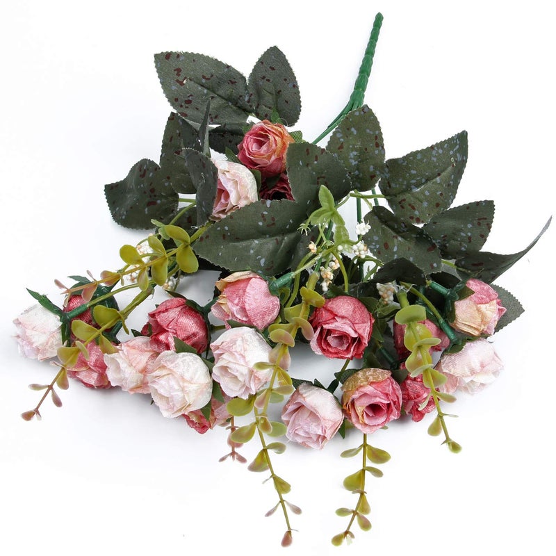 Flojery 21 Heads Silk Rose Bouquet Artificial Flowers Mini Rose for DIY Wedding Bouquets Centerpieces Bridal Shower Party Home Decorations,Pack of 4 ï¼ˆRose Redï¼‰ - Image 4