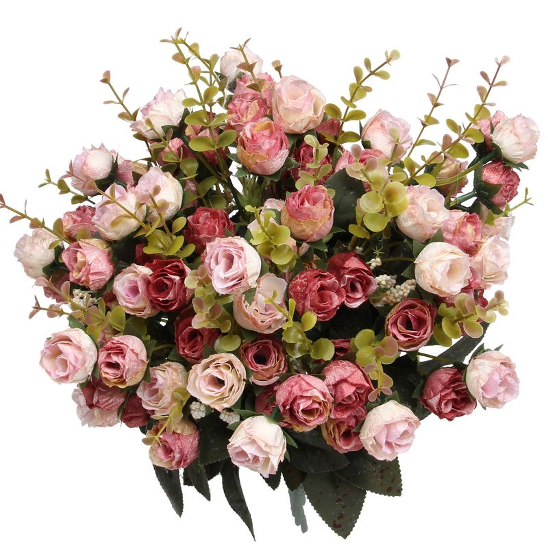 Flojery 21 Heads Silk Rose Bouquet Artificial Flowers Mini Rose for DIY Wedding Bouquets Centerpieces Bridal Shower Party Home Decorations,Pack of 4 ï¼ˆRose Redï¼‰ - Image 1
