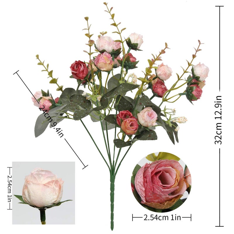 Flojery 21 Heads Silk Rose Bouquet Artificial Flowers Mini Rose for DIY Wedding Bouquets Centerpieces Bridal Shower Party Home Decorations,Pack of 4 ï¼ˆRose Redï¼‰ - Image 2