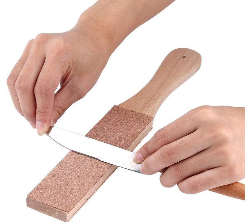 klarako Leather Sharpening Strop, Leather Sharpener with Wood Handle,Multifunctional DIY Leather Craft Polish Sharpening Strop Wood Handle Strop Tool - Image 1