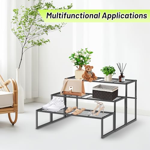 Gouisalin Metal Plant Stand Indoor Outdoor, 3 Tier Potted Multiple Flower Pot Holder Rack Plant Shelf, Heavy Duty Planter Display Shelving for Patio Balcony Garden Living Room Decorative (Black-3 Tier) - Image 4