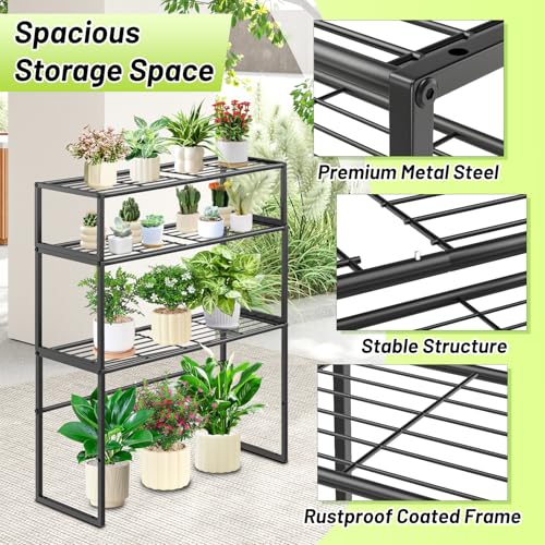 Gouisalin Metal Plant Stand Indoor Outdoor, 3 Tier Potted Multiple Flower Pot Holder Rack Plant Shelf, Heavy Duty Planter Display Shelving for Patio Balcony Garden Living Room Decorative (Black-3 Tier) - Image 3
