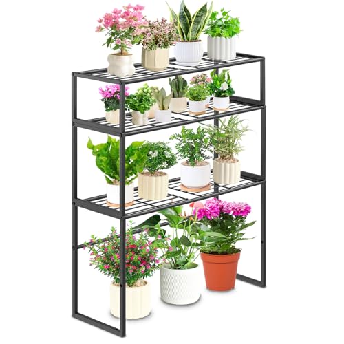 Gouisalin Metal Plant Stand Indoor Outdoor, 3 Tier Potted Multiple Flower Pot Holder Rack Plant Shelf, Heavy Duty Planter Display Shelving for Patio Balcony Garden Living Room Decorative (Black-3 Tier) - Image 1