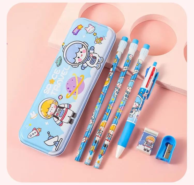 Crackles Stationary Kit for Boys and Girls with Pencil, Pen, Purse, Eraser Sharpener and Pencil Box - Stationary Kit Set for Girls/Boys Birthday Gift (Multicolor and Prints)- Pack of 1 - Image 3