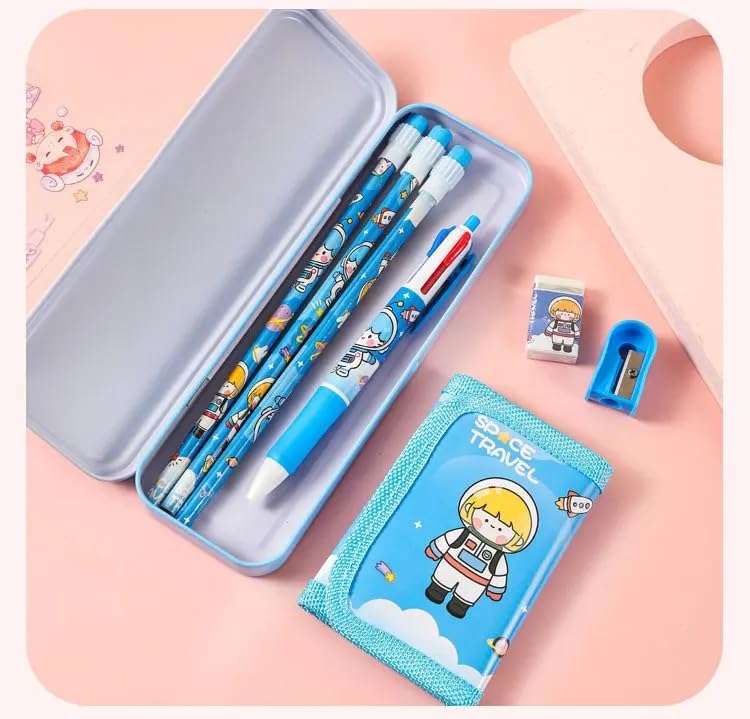 Crackles Stationary Kit for Boys and Girls with Pencil, Pen, Purse, Eraser Sharpener and Pencil Box - Stationary Kit Set for Girls/Boys Birthday Gift (Multicolor and Prints)- Pack of 1 - Image 1