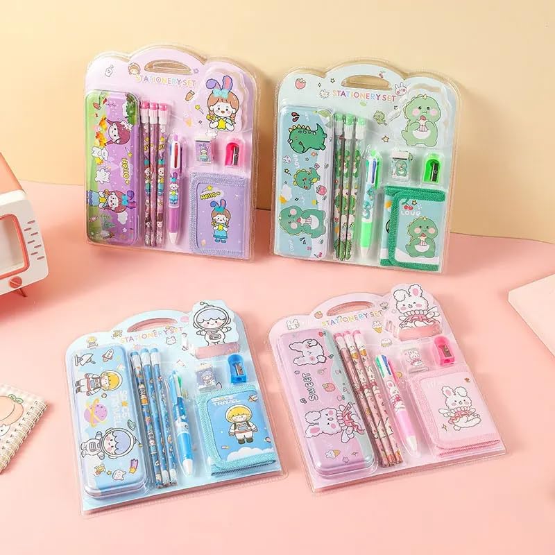 Crackles Stationary Kit for Boys and Girls with Pencil, Pen, Purse, Eraser Sharpener and Pencil Box - Stationary Kit Set for Girls/Boys Birthday Gift (Multicolor and Prints)- Pack of 1 - Image 2