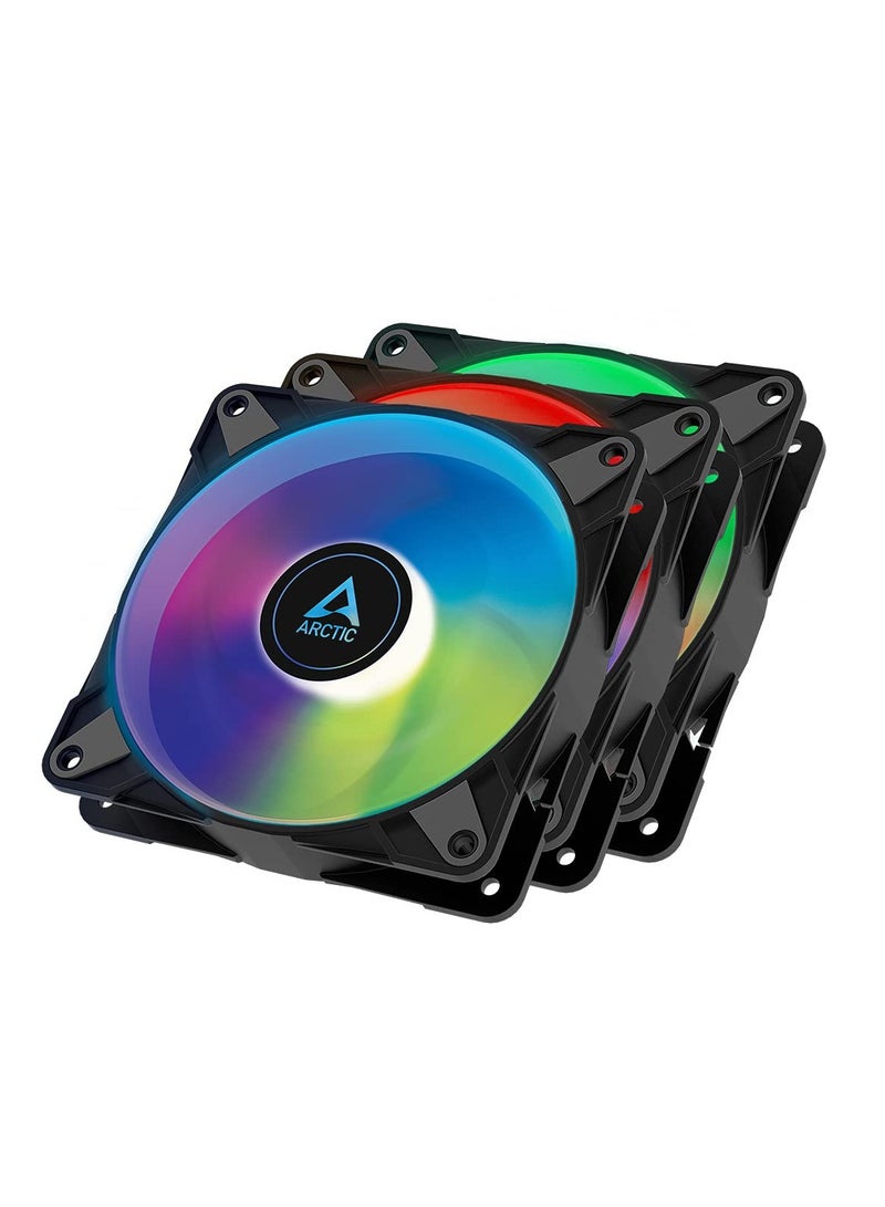 ARCTIC P12 PWM PST A-RGB (3 Pack) - 120 mm PWM case Fan Optimized for Static Pressure, case Fan, semi-Passive: 0-2000 RPM, 5V 3 pin ARGB LED, Single Fan - Black - Image 1