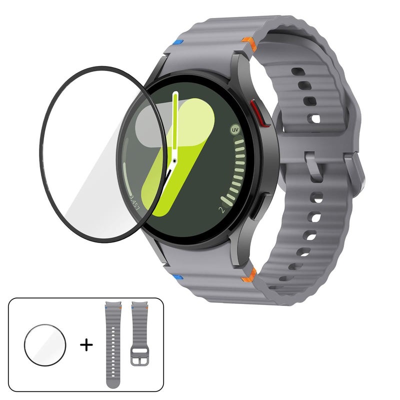 إيروريكس لساعة سامسونج جالاكسي واتش 6، سوار سيليكون بخياطة مموجة مقاس 40 مم مع غشاء منحني ثلاثي الأبعاد (رمادي فضائي) - Image 1