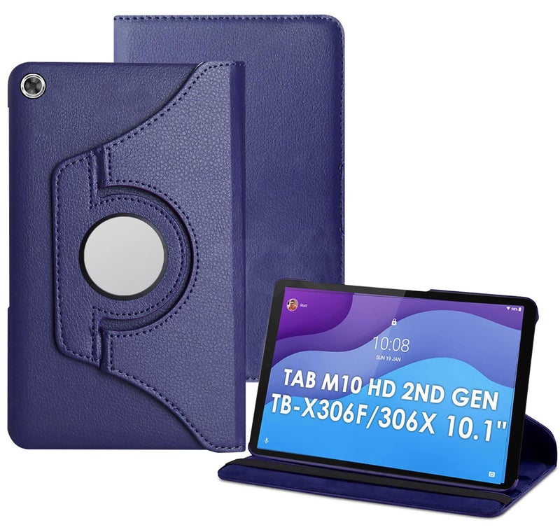 TGK Rotating Cover for Lenovo Tab M10 HD 2nd Gen TB-X306X / Smart Tab M10 HD 2nd Gen TB-X306F (Dark Blue) 360 Degree Leather Smart Rotary Swivel Stand Case - Image 1