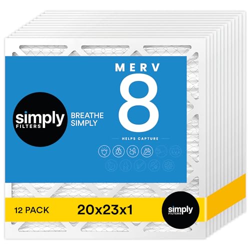 Simply 20x23x1 Air Filter Merv 8 MPR 600 12 Pack For Home AC Furnace HVAC Actual Size 1956x2256x075 DUST Pet Allergy Control