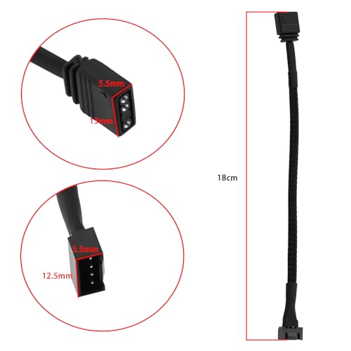ECSiNG 2Pcs Motherboard Standard ARGB 3-Pin 5V to RGB 4-Pin Fan Adapter 16.5cm Cable Compatible with NZXT AER RGB & 2 RGB Fan Compatible with NZXT F120 RGB CORE Fan - Image 4