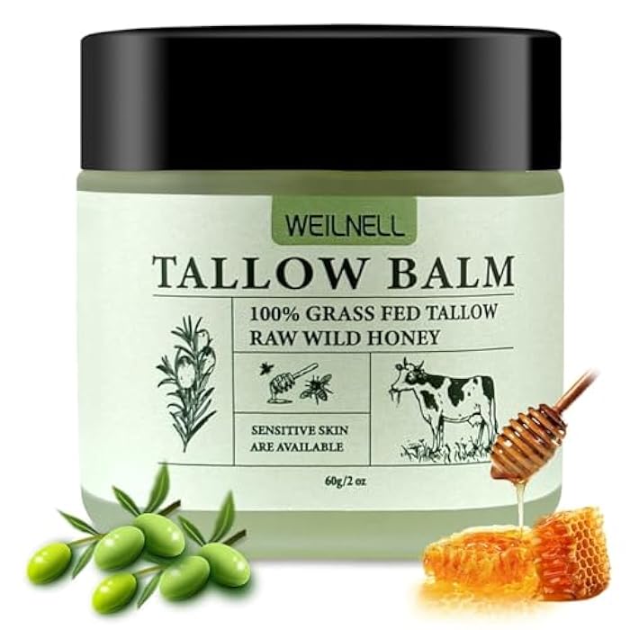 WEILNELL Beef Tallow and Honey Balm for Skin - All-Natural Moisturizer Hydrates and Nourishes the Skin, Grass-Fed Beef Tallow & Honey Balm Blend, Deeply Moisturizing for Face & Body Natural Skin Care - Image 1