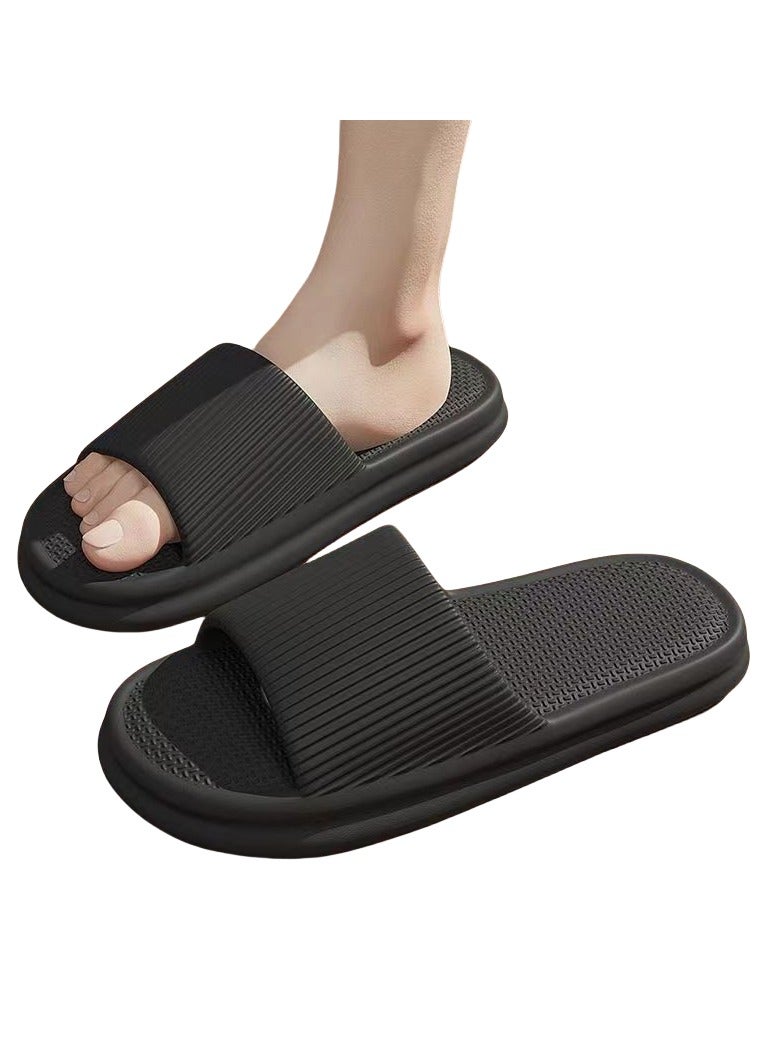 Anti-slip Home Bathroom Slippers for Men and Women Black  - Image 1