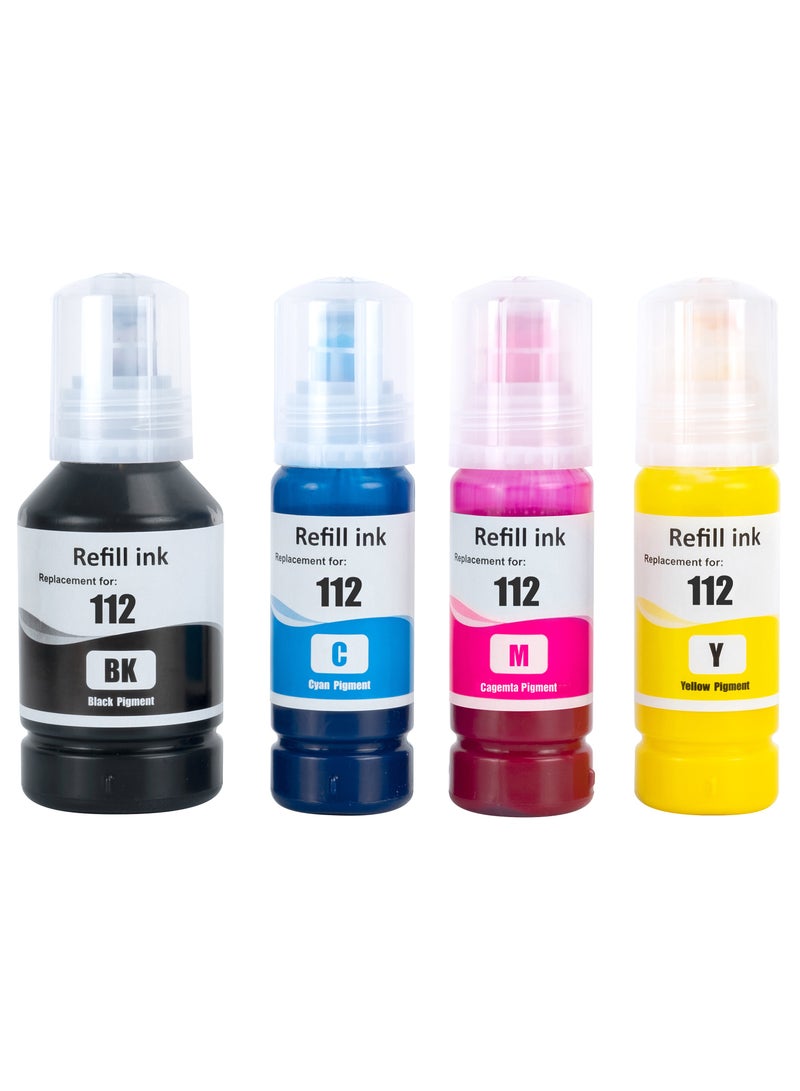 Premium Epson compatible Ink For 112 T112 For Epson L6550 L6570 L6580 L11160 L15150 L15160 printer [ALL 4 PIGMENT INK] Black 127ML Cyan Yellow Magenta 70ML. - Image 1