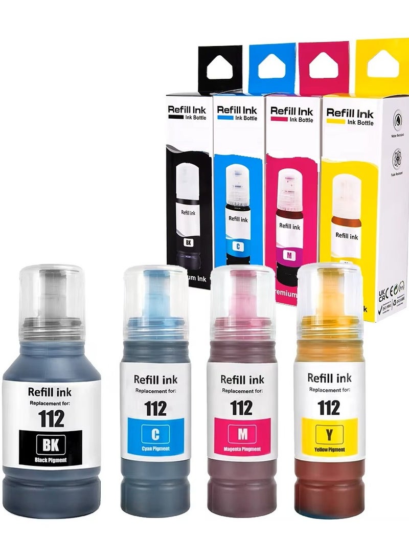 Premium Epson compatible Ink For 112 T112 For Epson L6550 L6570 L6580 L11160 L15150 L15160 printer [ALL 4 PIGMENT INK] Black 127ML Cyan Yellow Magenta 70ML. - Image 1