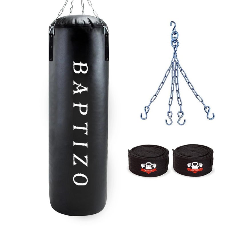 Baptizo Heavy Duty Punching Bag Set with Hand Wraps and Mounting Chain, Black (Black, 2 feet) - Image 1