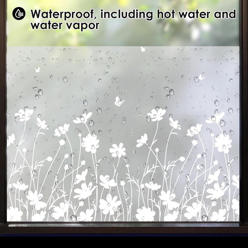 DKTIE Window Privacy Film Flowers Pure White Pattern Stained Glass Window Film Decorative Frosted Glass Window Film Sun Blocking Heat Control Static Cling (A274, 17.5" x 118.1") - Image 5