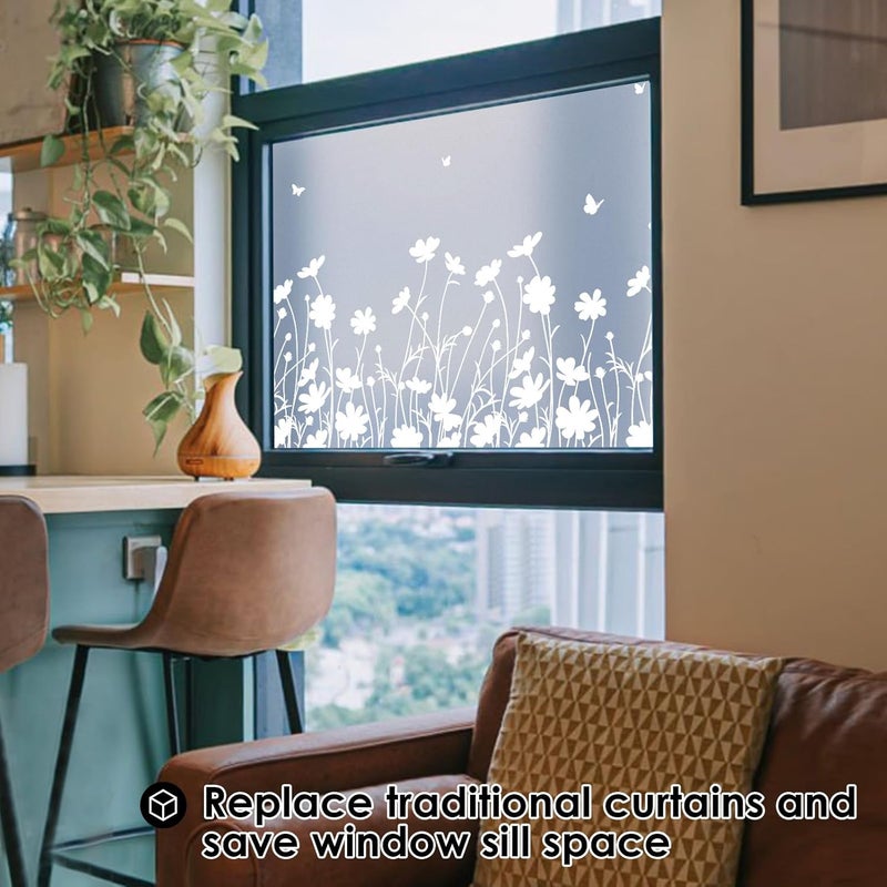 DKTIE Window Privacy Film Flowers Pure White Pattern Stained Glass Window Film Decorative Frosted Glass Window Film Sun Blocking Heat Control Static Cling (A274, 17.5" x 118.1") - Image 4
