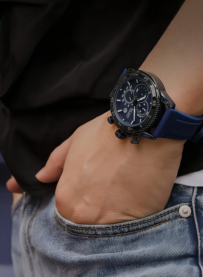 ميجر ساعة رجالية حزام سيليكون تناظرية كرونوغراف 2110G-46mm-أزرق - Image 2