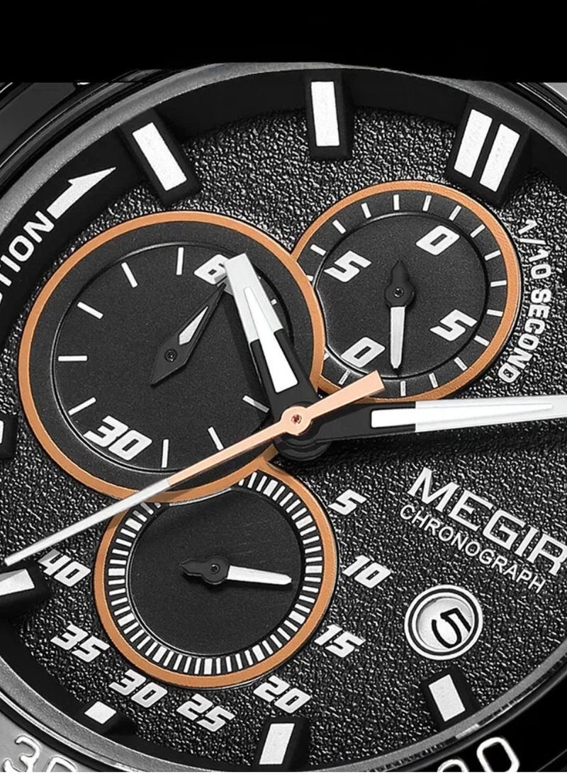 ميجر ساعة رجالية حزام سيليكون تناظرية كرونوغراف 2110G-46mm-أزرق - Image 3