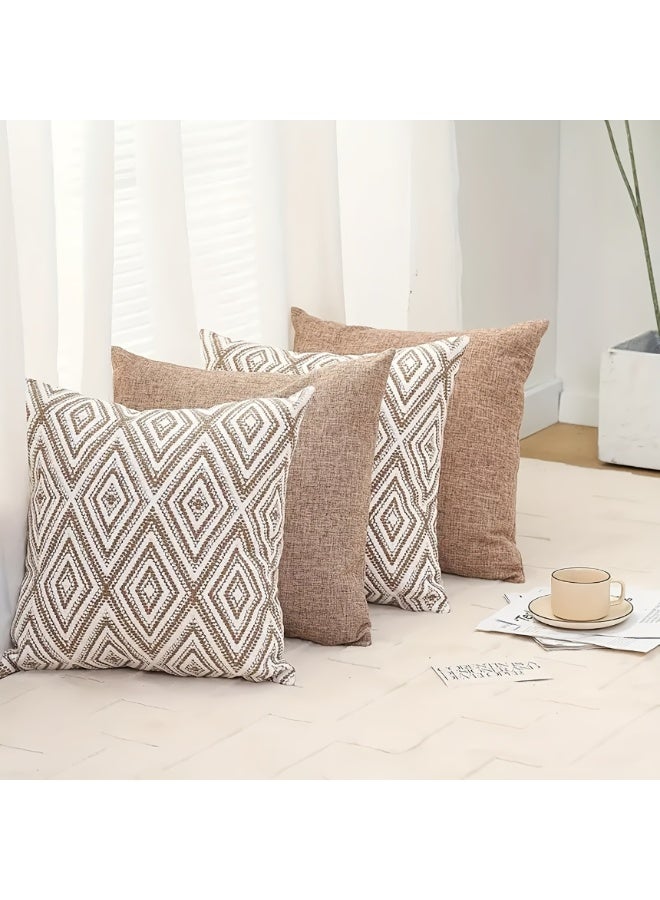 Yalla Pick 4 Pcs Linen Throw Pillow Covers,  Modern Minimalist Cushion Covers for Sofa Couch, Soft Breathable Decorative Pillow Cases with Hidden Zipper, Living Room Bedroom Decor(45x45 cm) - Image 3