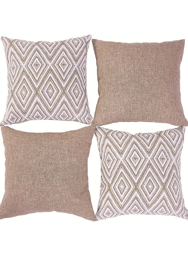 Yalla Pick 4 Pcs Linen Throw Pillow Covers,  Modern Minimalist Cushion Covers for Sofa Couch, Soft Breathable Decorative Pillow Cases with Hidden Zipper, Living Room Bedroom Decor(45x45 cm) - Image 5