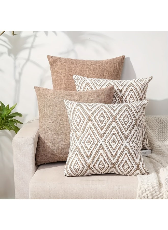 Yalla Pick 4 Pcs Linen Throw Pillow Covers,  Modern Minimalist Cushion Covers for Sofa Couch, Soft Breathable Decorative Pillow Cases with Hidden Zipper, Living Room Bedroom Decor(45x45 cm) - Image 4