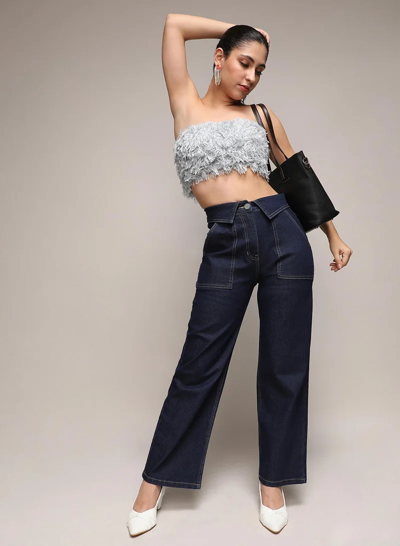 Campus Sutra Women's Dark Blue Collared Denim Jeans