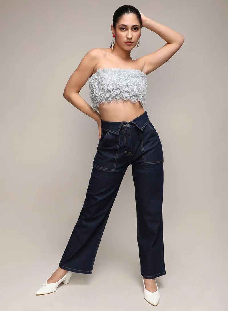Campus Sutra Women's Dark Blue Collared Denim Jeans