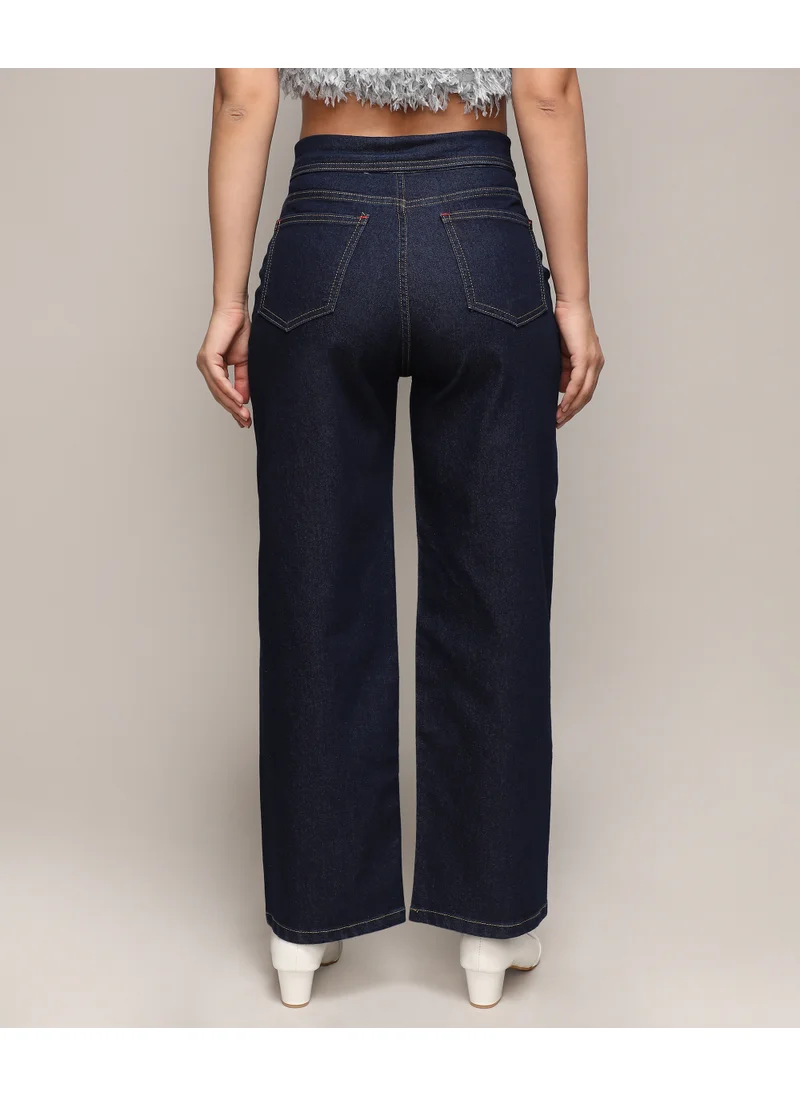 Campus Sutra Women's Dark Blue Collared Denim Jeans