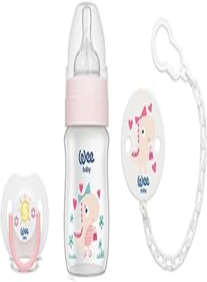 Wee Baby Wide Neck Bottle 150 ml + Baby soother (0-6) + Soother chain