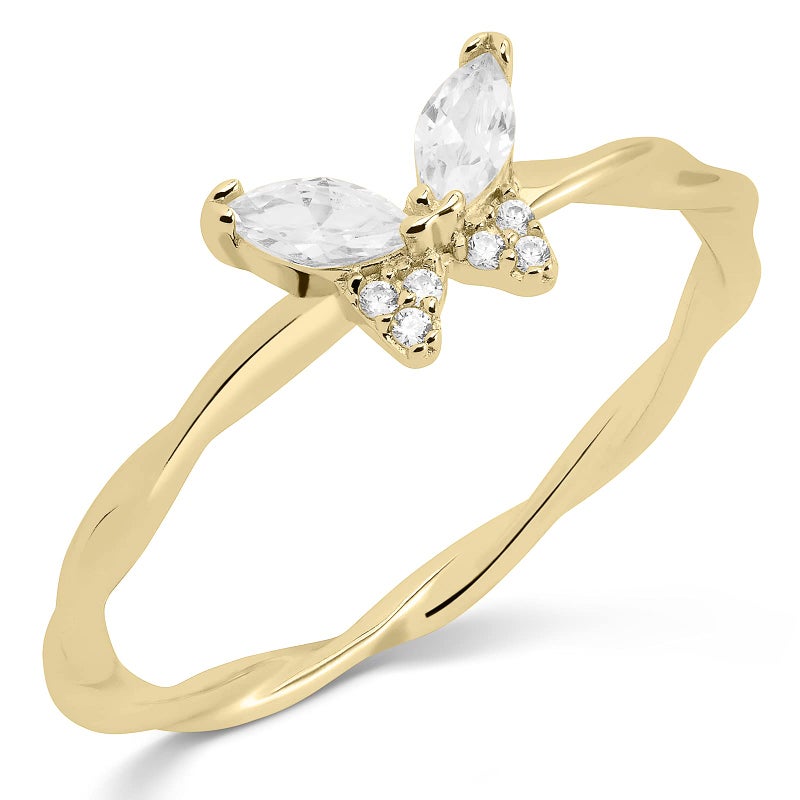 Milla Butterfly Ring for Women â€“ Dainty 925 Sterling Silver or 14K Gold Plated â€“ CZ Stones â€“ Tarnish-Free, Hypoallergenic â€“ Stackable Butterfly Rings (14K Gold Plated, Size 7) - Image 1
