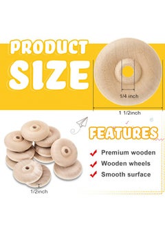 Civaner 36 Pack Wooden Wheels Toys For Crafts Wooden Craft Wheels Wooden Mini Wheels With Axle Pegs For Crafts Diy Toy Cars Painting Colors Wood Working Pegboards(1.5 Inches Diameter)  - Image 3