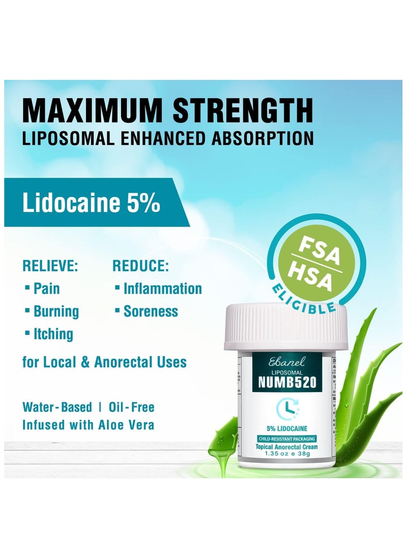 Ebanel Numb 520 5% Lidocaine, Liposomal Technology for Deeper Penetration, Topical Anesthetic Cream, Local and Rectal Discomfort, 1.35 ounce  - Image 2