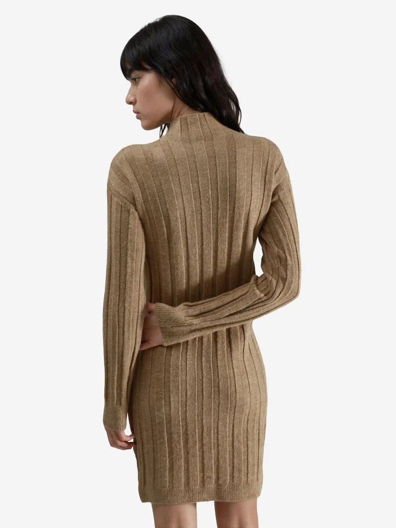 My Fashion Camel Brown MY FASHION Ribbed Turtleneck Mini Knit Dress for Women | Best Price UAE