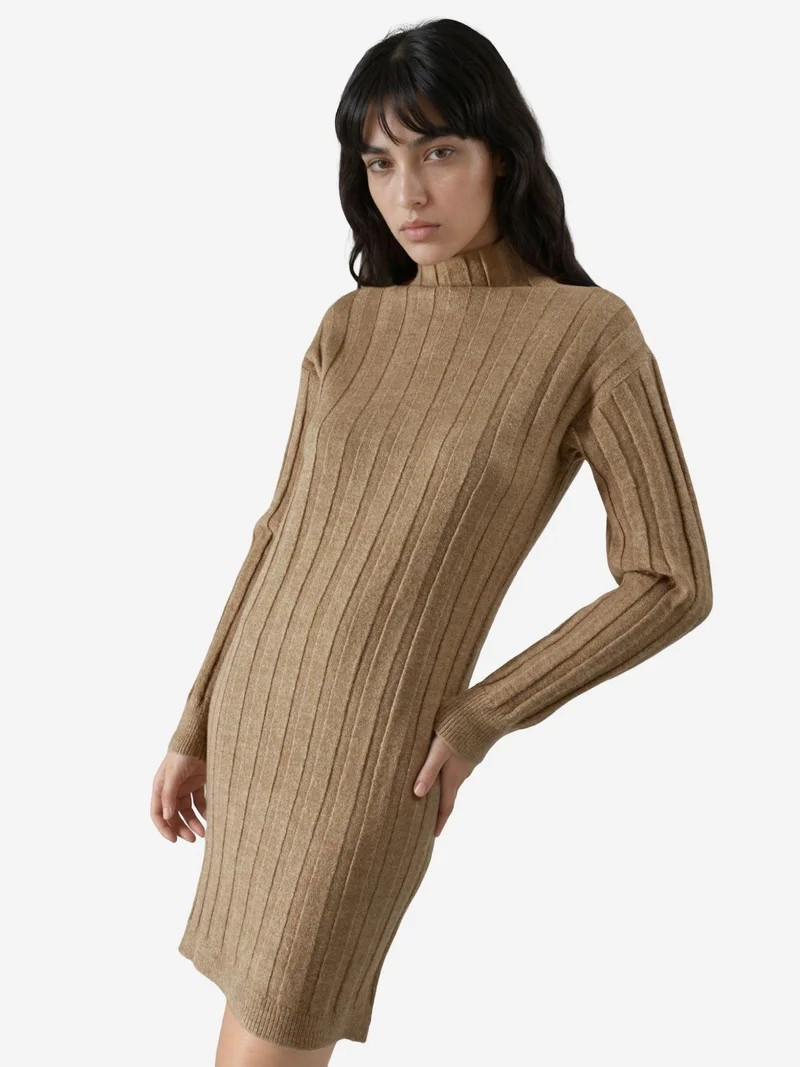 MY FASHION Ribbed Turtleneck Mini Knit Dress