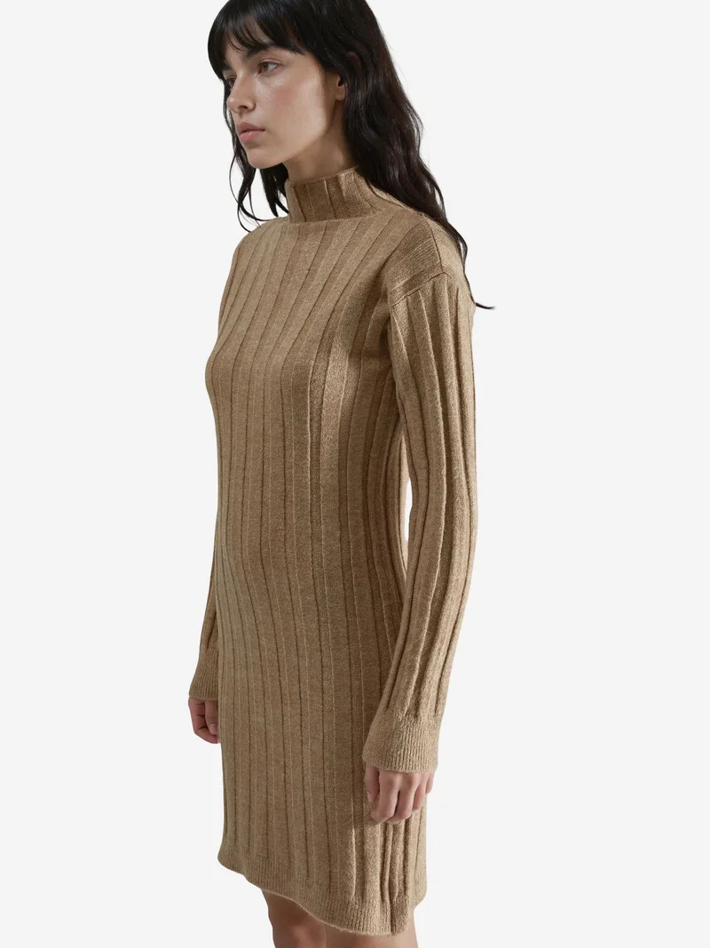 My Fashion Camel Brown MY FASHION Ribbed Turtleneck Mini Knit Dress for Women | Best Price UAE